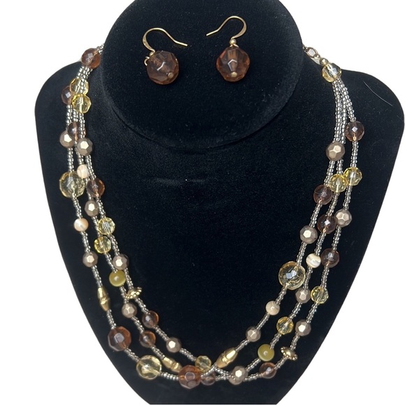 (NIB) BRAND NEW IN BOX — Y2K Brown & Gold Necklace & Earrings Set - Picture 2 of 2